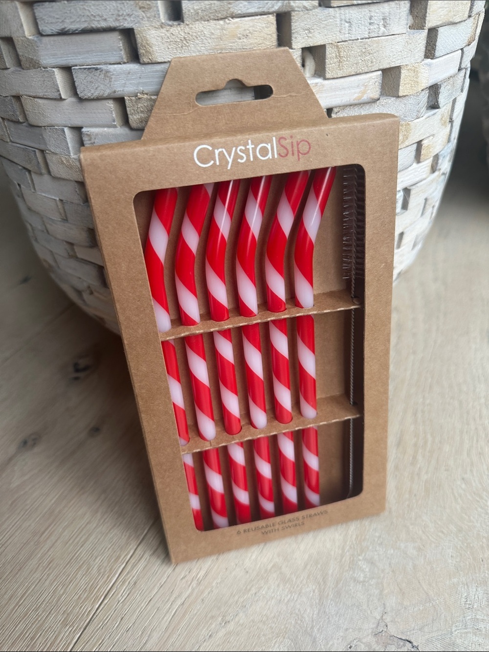 Red & White Swirl Reusable Glass Straws